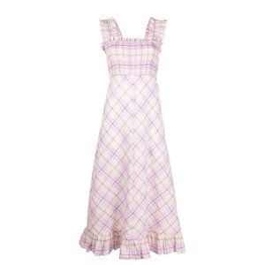 NWT GANNI Midi Summer Dress Purple Checkered